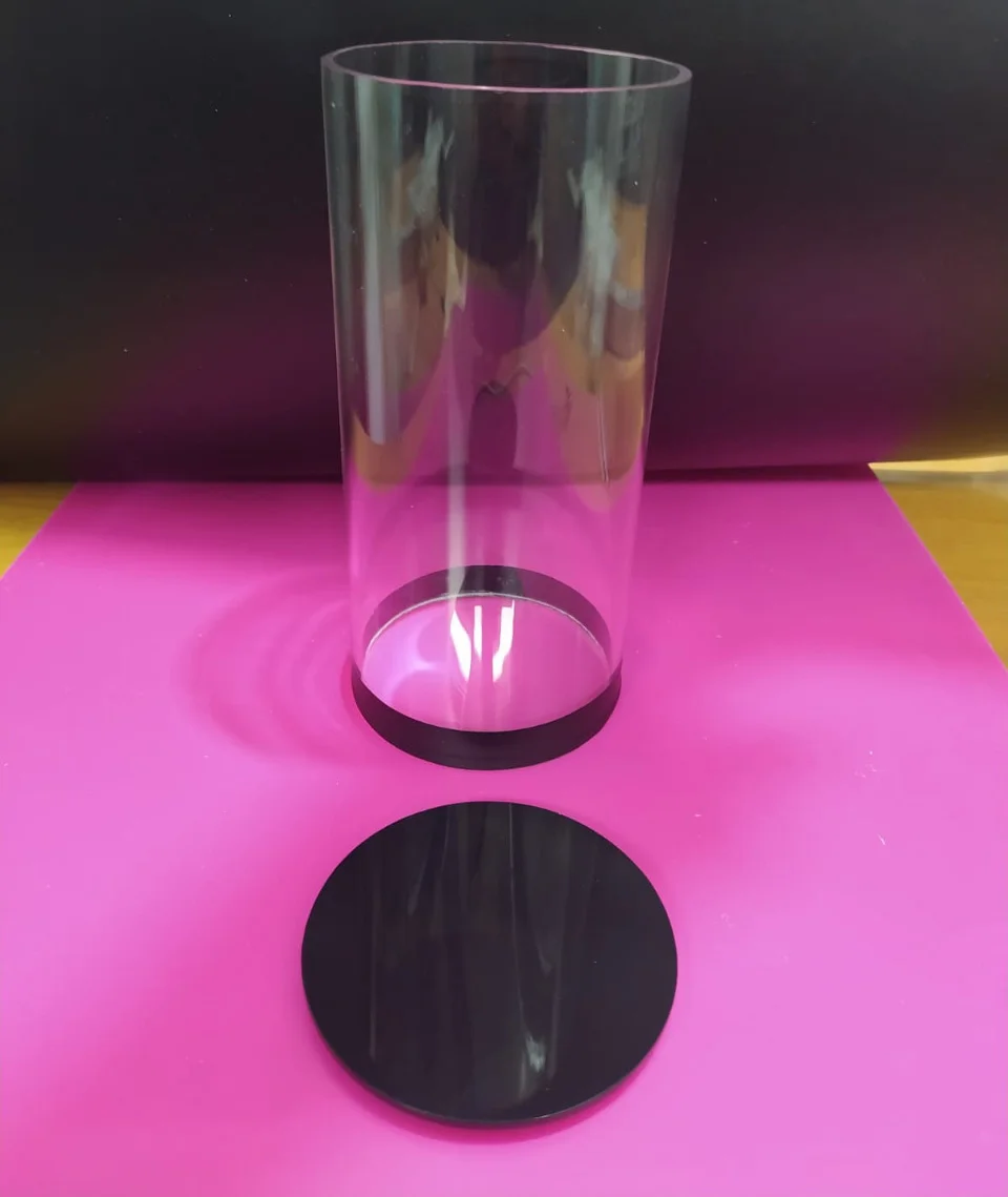 Tubo Acrílico con base y tapa